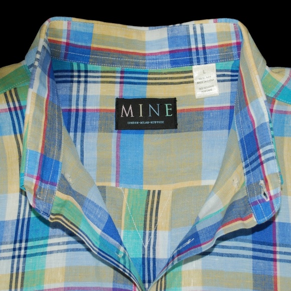 SOLD - MINE Plaid Hidden Button-Down Linen Shirt - Picture 3 of 3